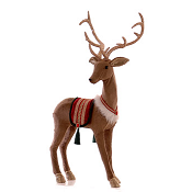 BROWN FLOCKED DEER WITH/TASSELED SADDLE DÉCOR H.75CM