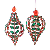 GREEN/RED IRON WIRE DROP ORNAMENT WITH GEMS H.17.80CM