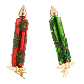 GLASS RED & GREEN CANDLE WITH CLIP & GREEN LEAVES DESIGN H.13CM
