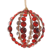 RED/GOLD XMAS BALL WITH/BEADS ORNAMENT H.11CM