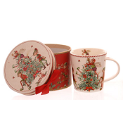 V SHAPE MUG WITH ELVES IN GIFT BOX WITH RED RIBBON H.9.5CM