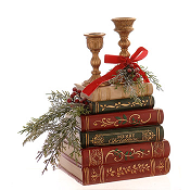 RESIN BOOKS WITH CANDLESTICKS TABLE DÉCOR H.30CM