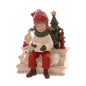 RESIN GIRL SITTING WITH DOG DÉCOR H.16CM