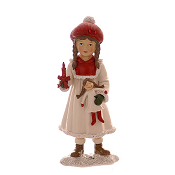 RESIN GIRL WITH DOLL & CANDLE DÉCOR H.19CM