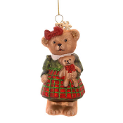 MULTI COLOR GLASS BEAR GIRL WITH TEDDY BEAR ORNAMENT H.13CM