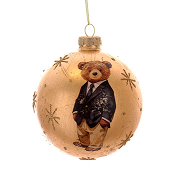 GLASS GOLD BALL WITH SUIT BEAR DESIGN H.10CM
