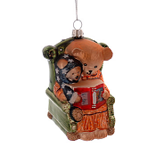 GLASS GOLD BEAR WITH/BABY READING ORNAMENT H.10CM