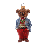 GLASS GOLD BEAR WITH BLUE JACKET ORNAMENT H.12CM