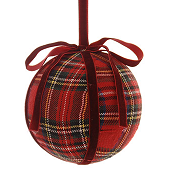 RED/GREEN CHECKERED FABRIC BALL WITH VELVET BOW H.12CM