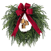 GREEN WREATH WITH RED BOW & BELLS H.70CM