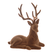 BROWN FLOCKED SITTING DEER H.23CM