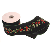 BLACK VELVET RIBBON WITH MISTLETOE 10CMX4.6CM