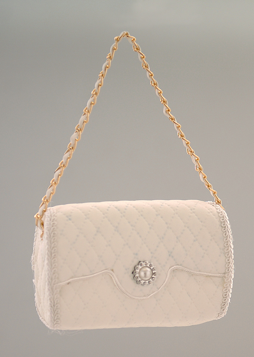 FABRIC WHITE GOLD HANGING HANDBAG H.14CM WEIGHT 0.100Kg