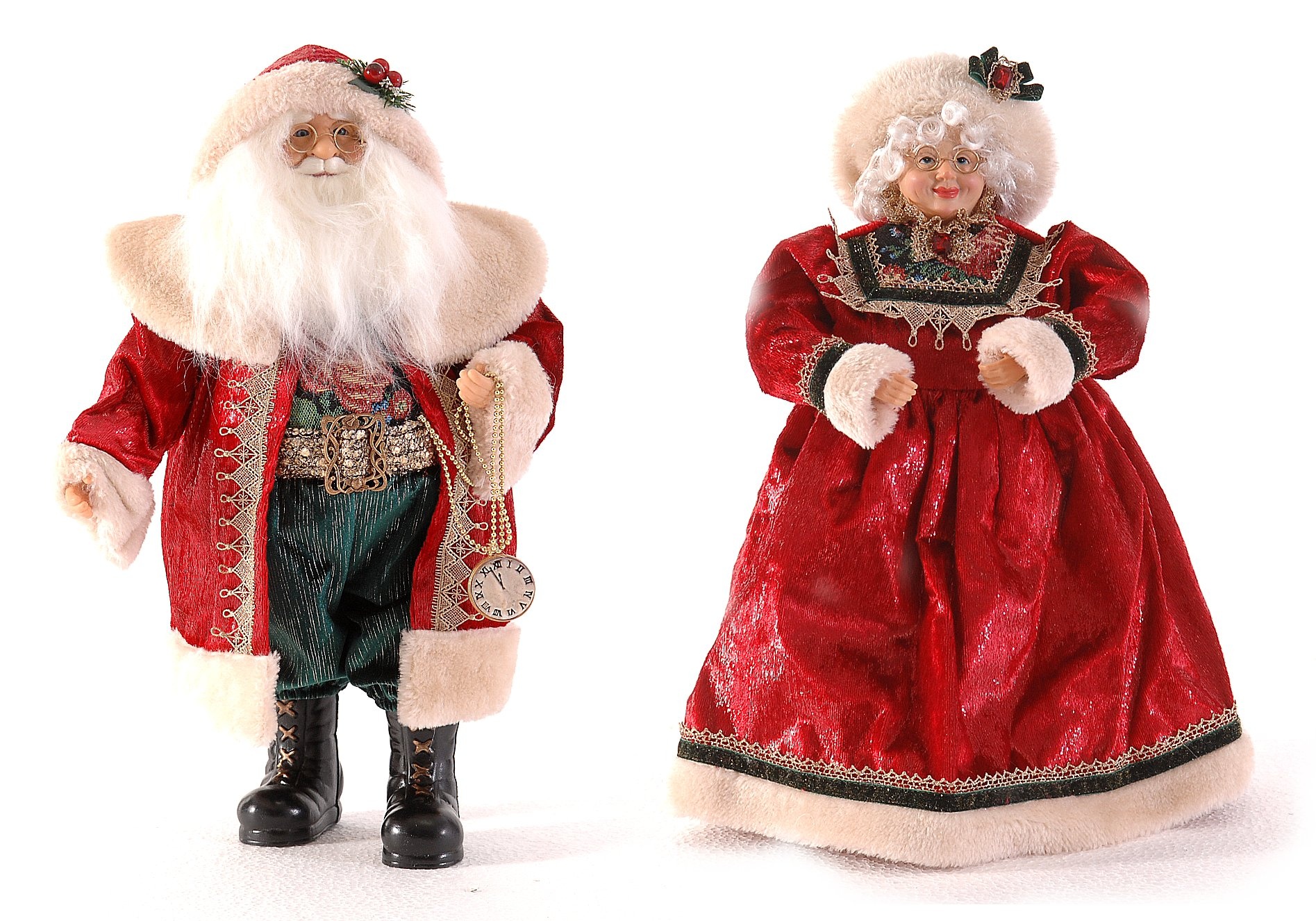 FABRIC RED & GREEN SANTA & MS CLAUS SET/2