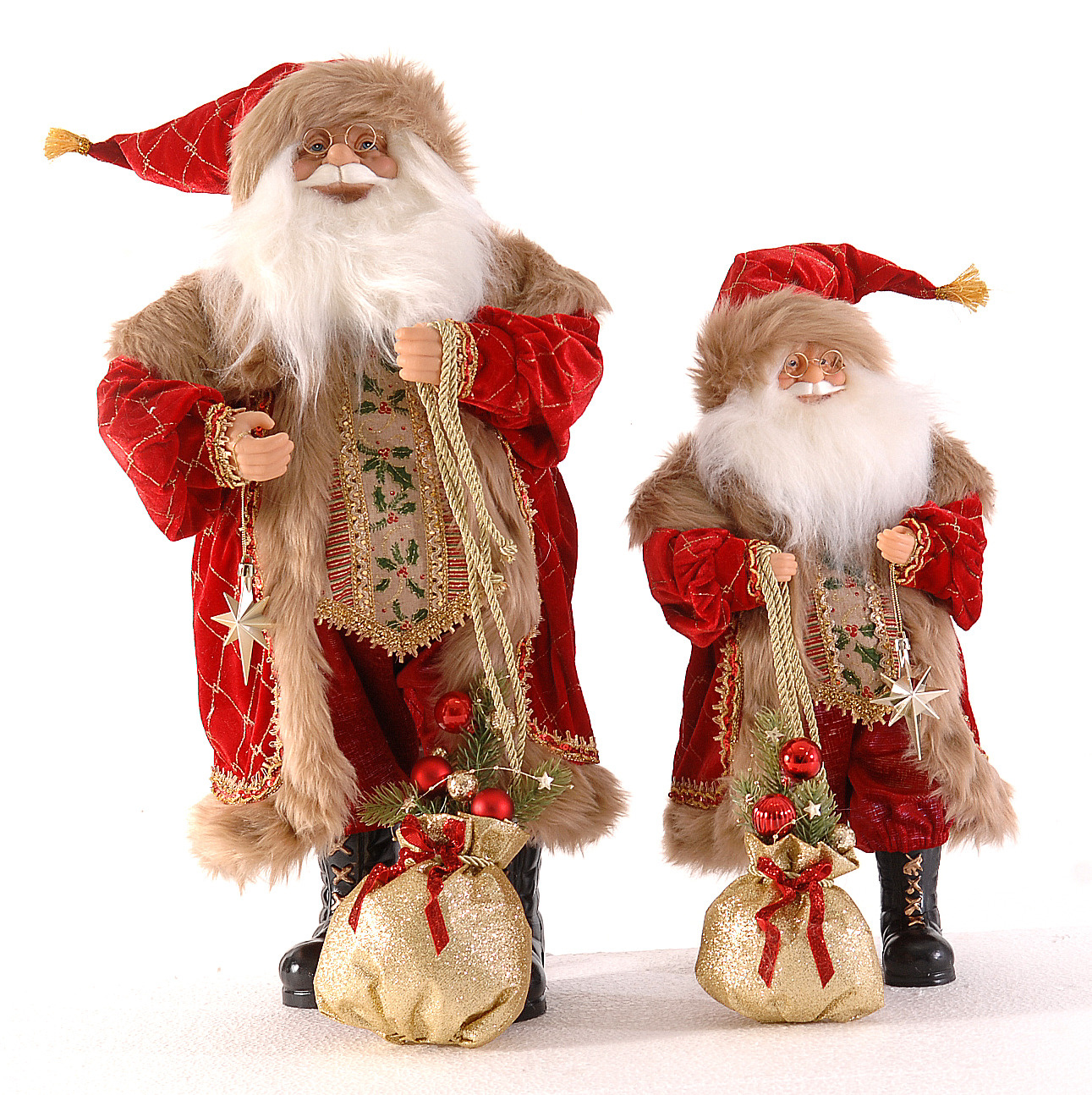 FABRIC RED & BROWN SANTA CLAUS WITH XMAS BAG