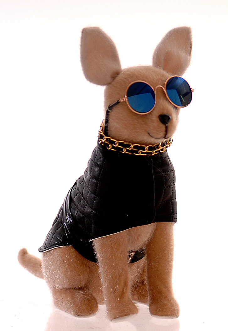 FABRIC BEIGE DOG WITH SUNGLASSES