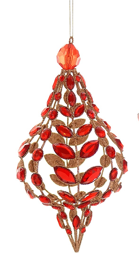 RED IRON WIRE DROP ORNAMENT WITH GEMS H.17.80CM WEIGHT 0.120Kg