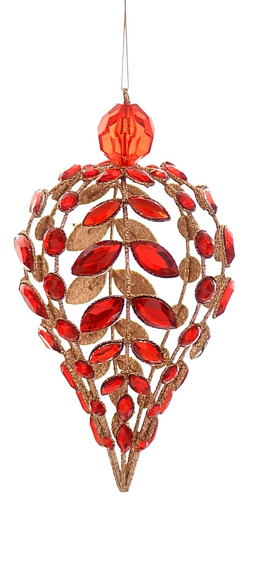 RED IRON WIRE DROP ORNAMENT WITH GEMS H.17.80CM WIGHT 0.100Kg