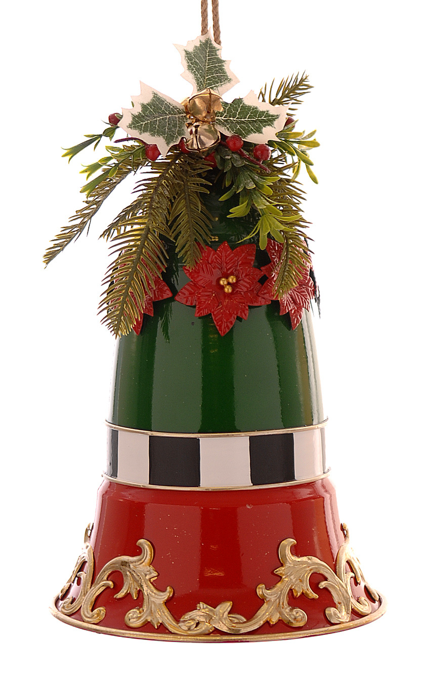 METAL RED/GREEN/GOLD HANGING BELL H.36CM