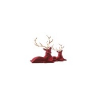37CM BURGUNDY FLOCKED SITTING DEER WITH PAINTED HORN DECO