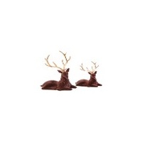 24CM BROWN FLOCKED SITTING DEER WITH PAINTED HORN DECO